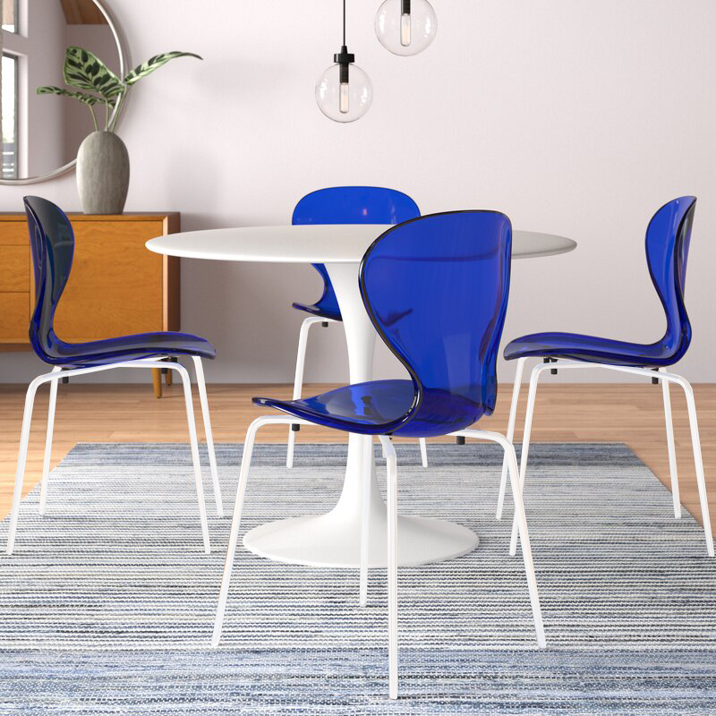 Oyster Modern Stackable Dining Side Chair with Chrome/White/Black Stainless Steel Legs White Transparent Blue Dining Chair Leisuremod