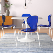Oyster Modern Stackable Dining Side Chair with Chrome/White/Black Stainless Steel Legs White Transparent Blue Dining Chair Leisuremod