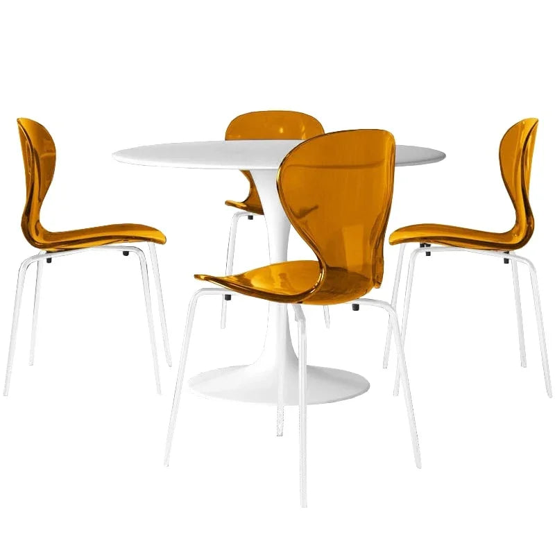 LeisureMod 5-Piece Dining Set Round White MDF Dining Table and 4 Acrylic Dining Chairs with White Base - Elax Furniture