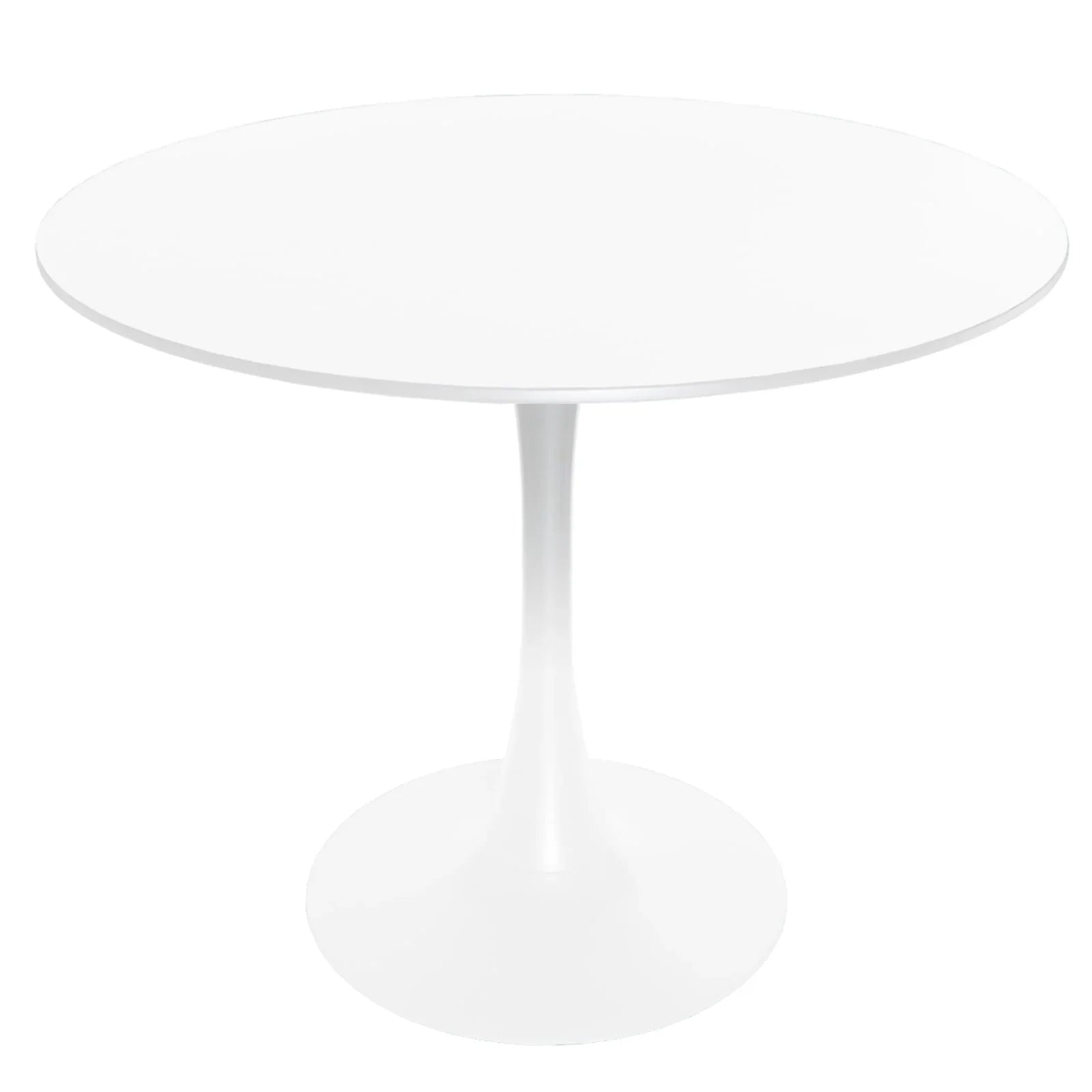 LeisureMod 5-Piece Dining Set Round White MDF Dining Table and 4 Acrylic Dining Chairs with White Base - Elax Furniture