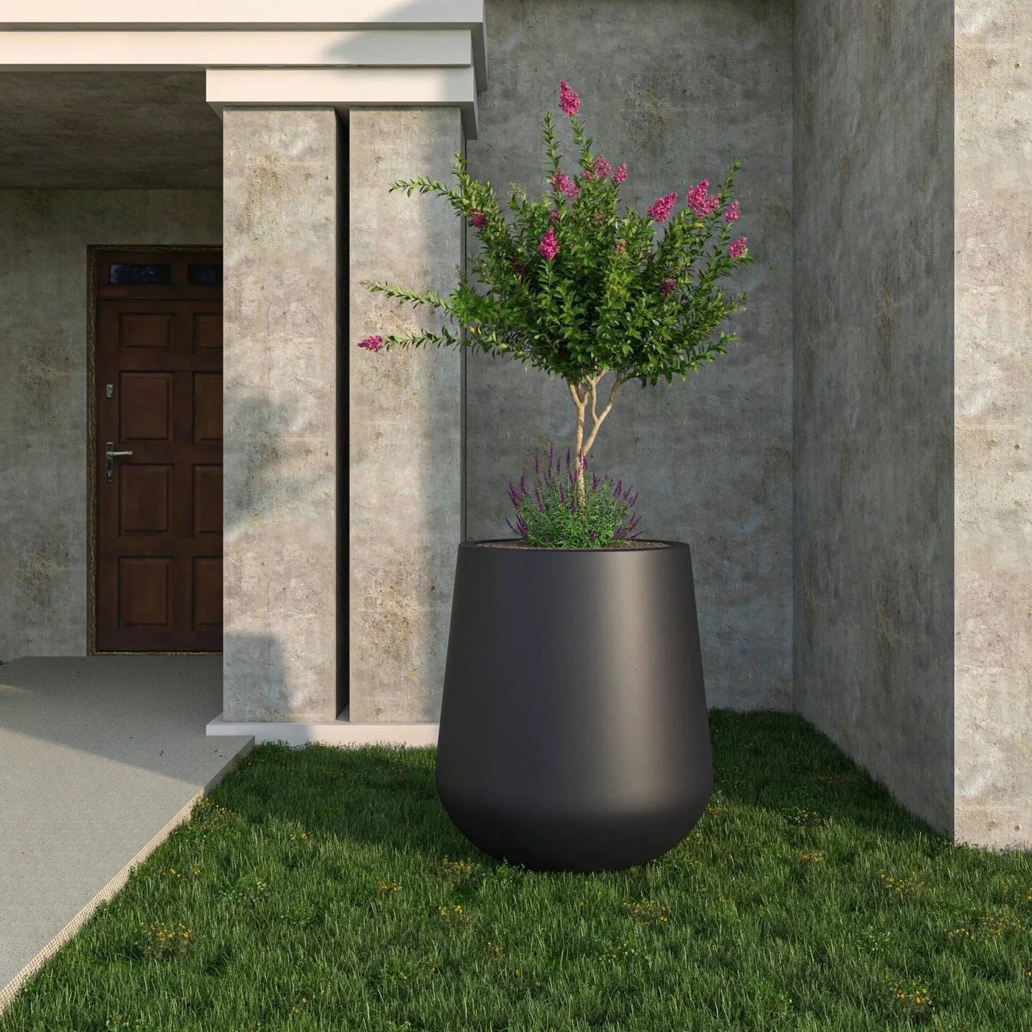 Orchid Modern Tapered Round Planter Pot in Fiberstone and Clay Weather Resistant Design - Elax Furniture