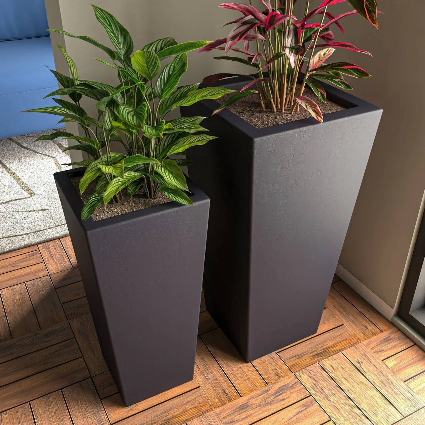 Orna 2-Piece Modern Fiberstone and MgO Square Clay Planter Set for Home and Garden - Elax Furniture