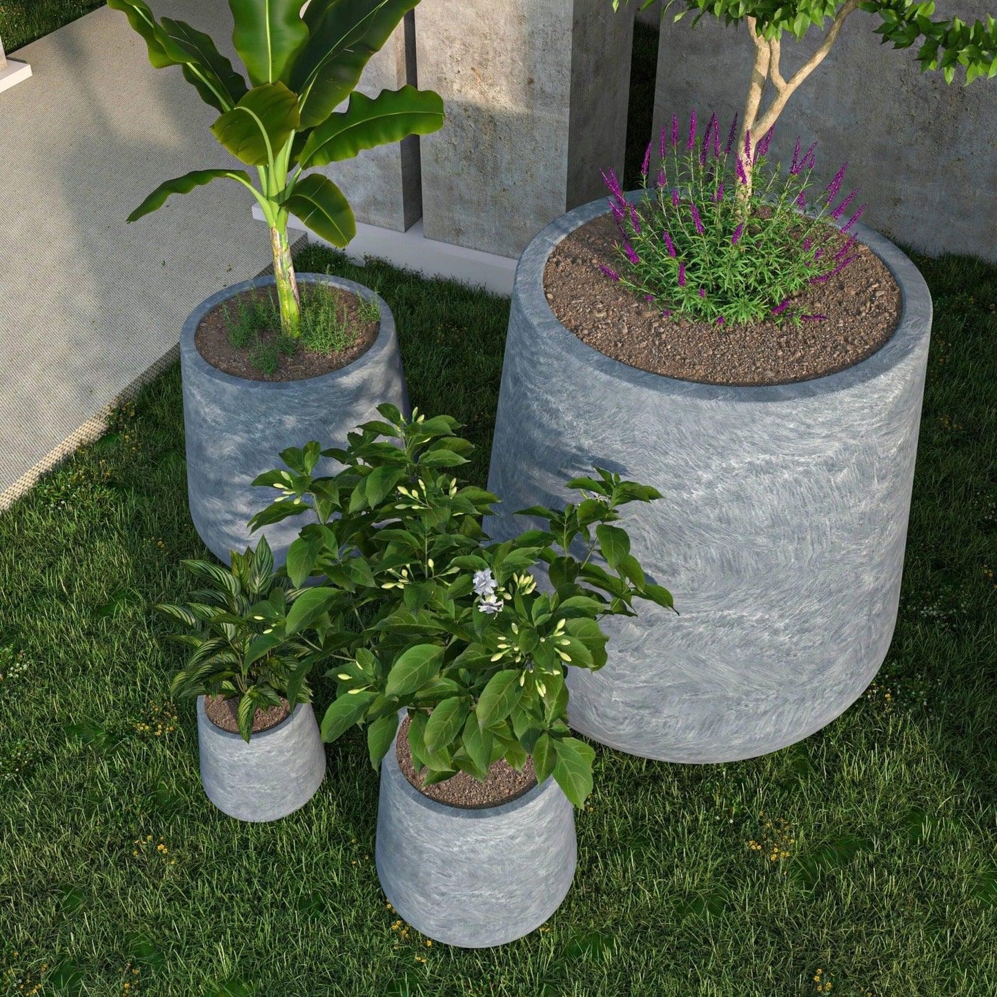 Orchid 4-Piece Tapered Round Planter Pot Set in Fiberstone and Clay Weather Resistant Design - Elax Furniture
