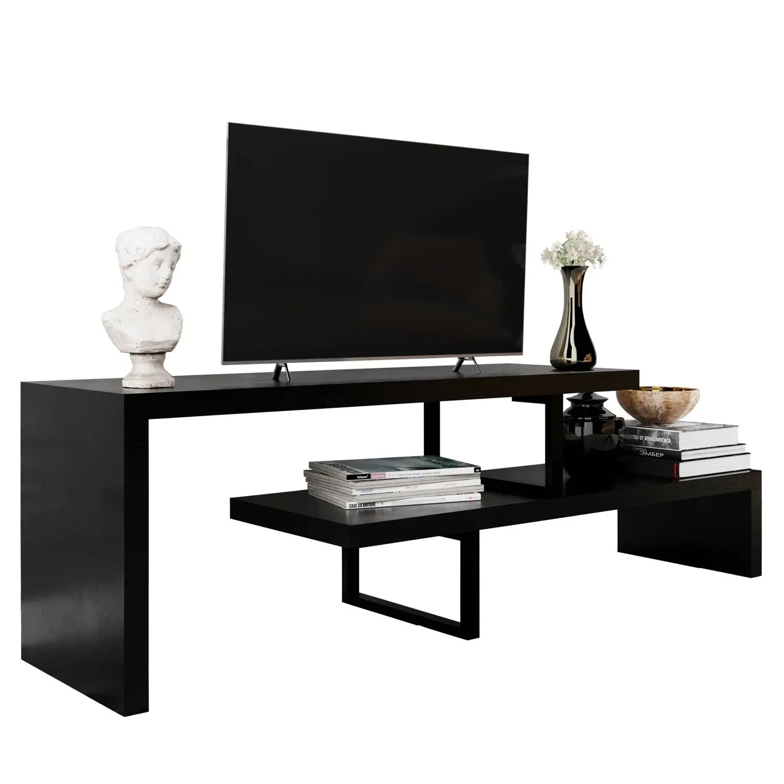 Orford Mid-Century Modern TV Stand with MDF Shelves and Powder Coated Iron Legs for Living Room - Elax Furniture