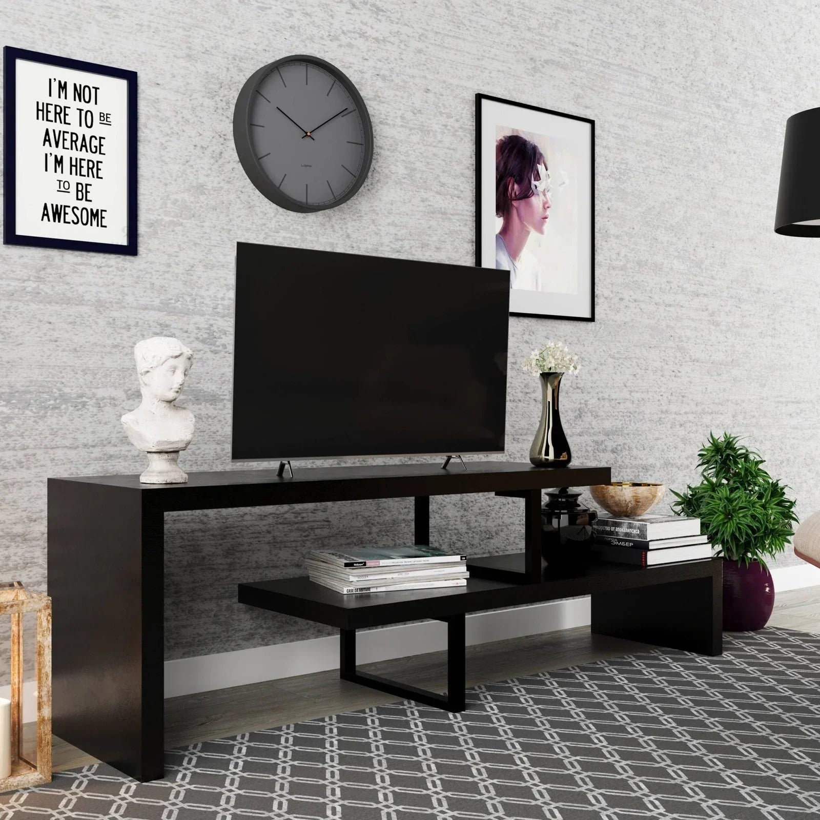 Orford Mid-Century Modern TV Stand with MDF Shelves and Powder Coated Iron Legs for Living Room - Elax Furniture