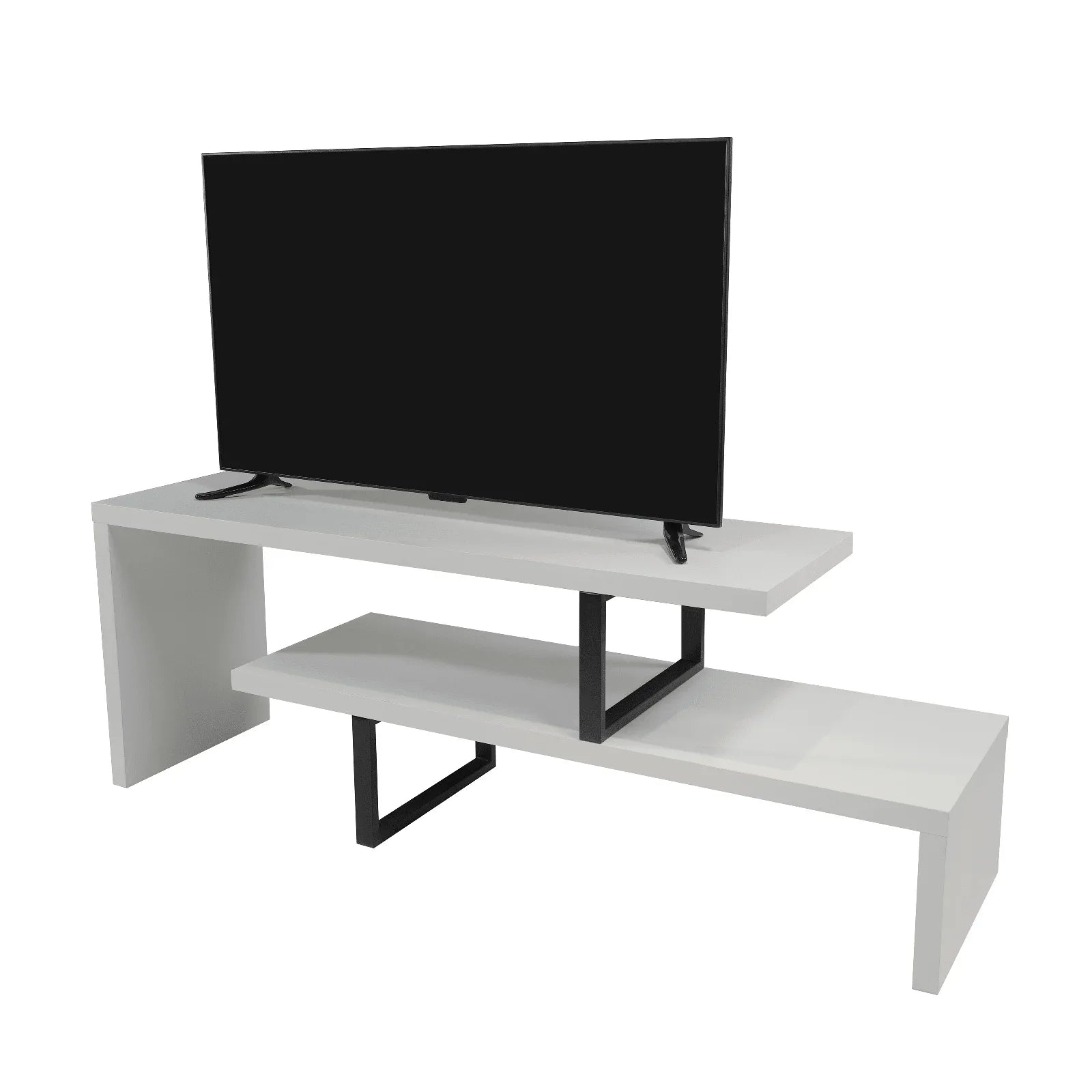Orford Mid-Century Modern TV Stand with MDF Shelves and Powder Coated Iron Legs for Living Room - Elax Furniture