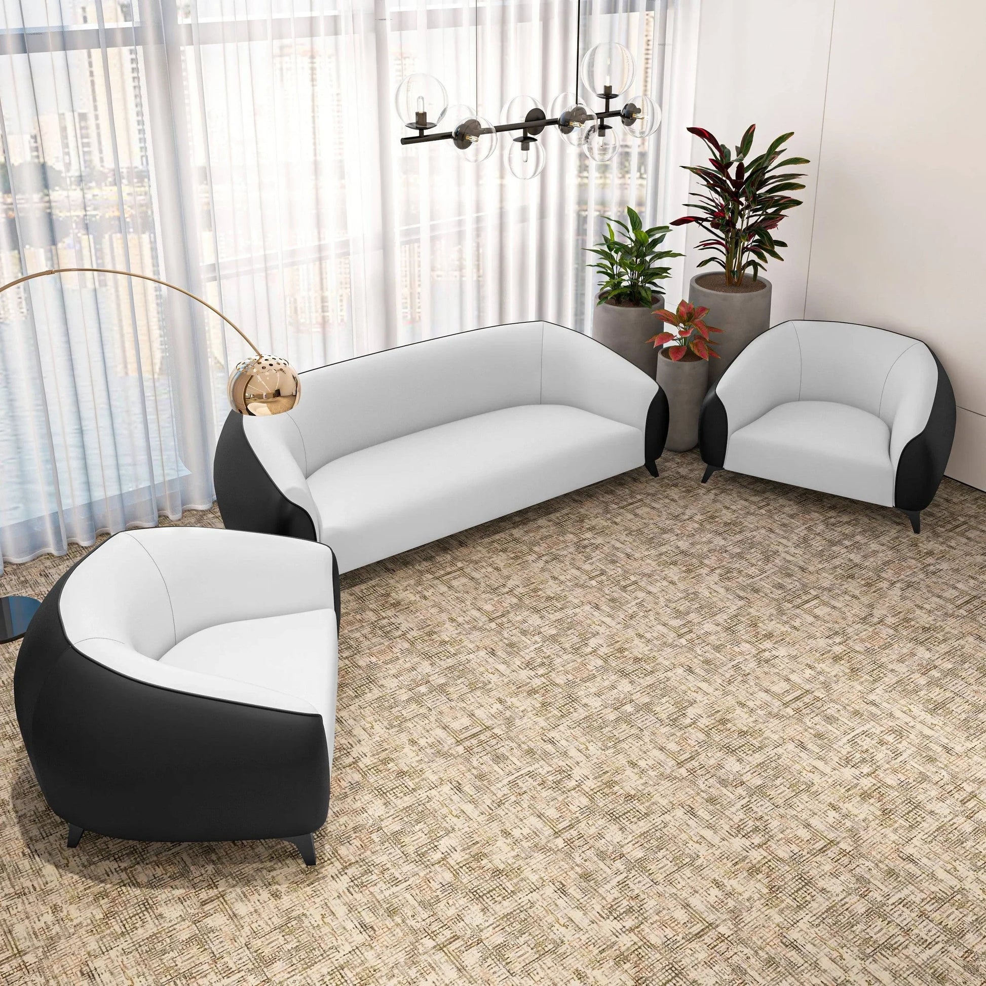 Opula 3-Piece Leather Sofa Set with Solid Wood Frame and Stainless Steel Legs - Elax Furniture