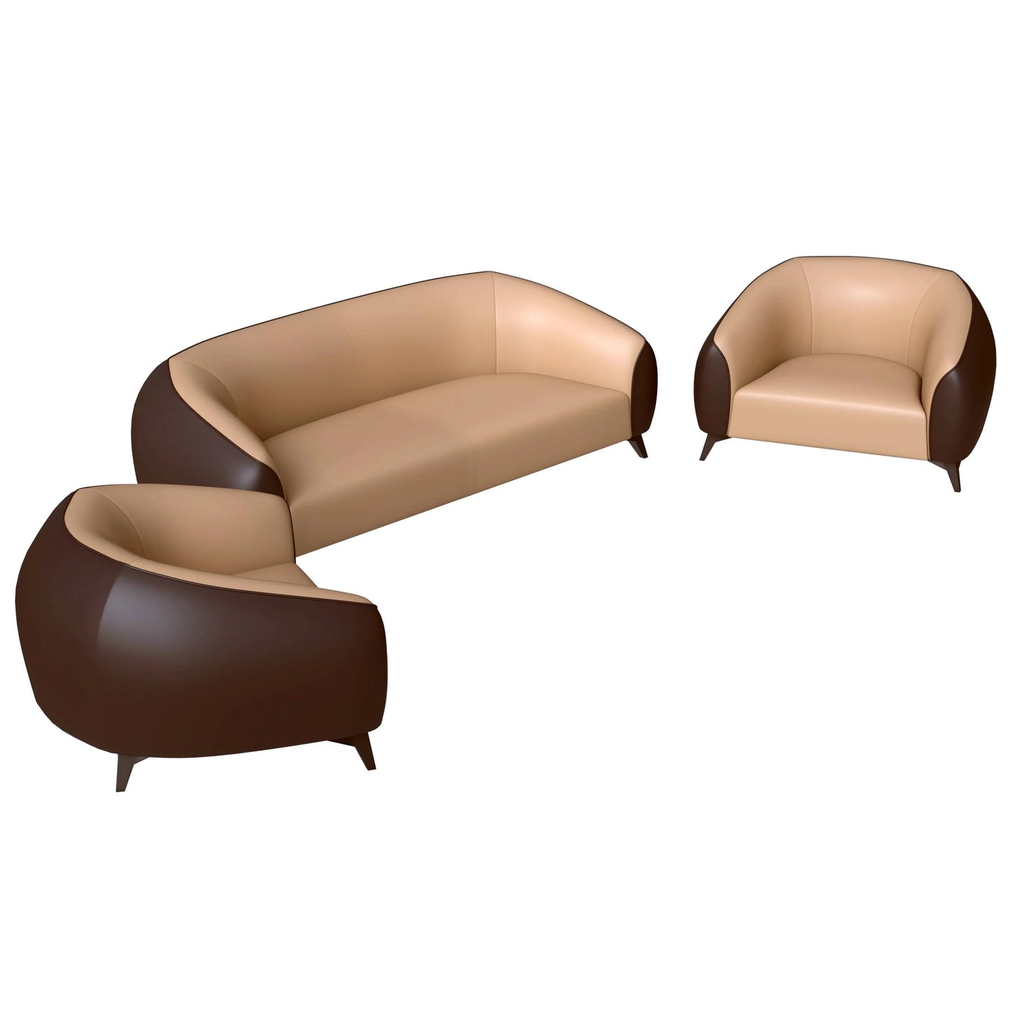 Opula 3-Piece Leather Sofa Set with Solid Wood Frame and Stainless Steel Legs - Elax Furniture