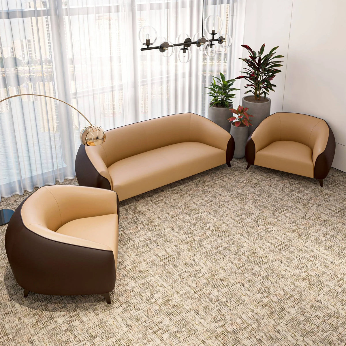 Opula 3-Piece Leather Sofa Set with Solid Wood Frame and Stainless Steel Legs - Elax Furniture