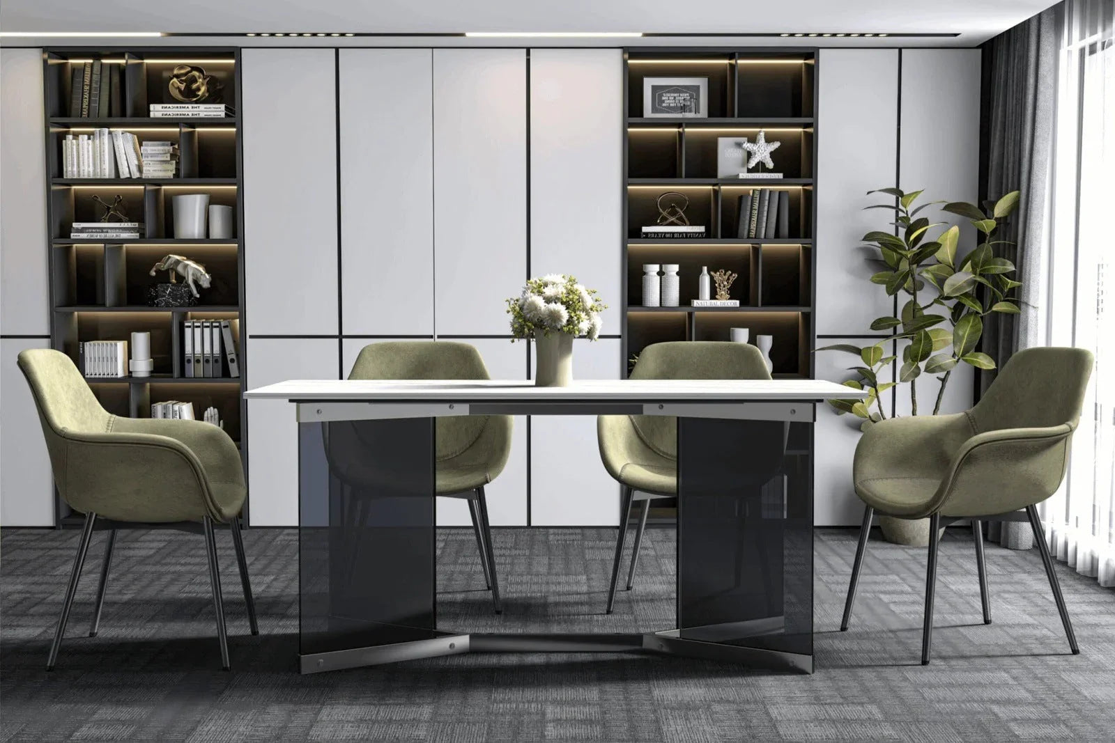 Oryn Modern Rectangular Dining Table with Glass/Sintered Stone Tabletop - Elax Furniture