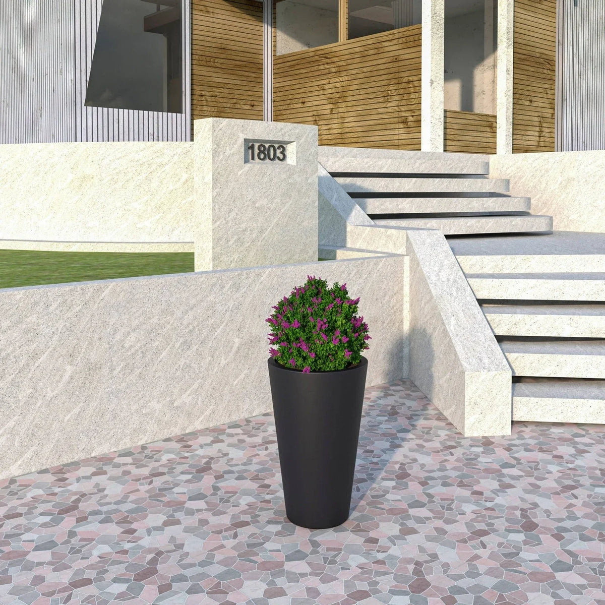 Pebble Modern Fiberstone and MGO Clay Tapered Round Planter for Indoor and Outdoor - Elax Furniture