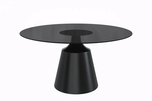 Prynn Modern Round Dining Table with a Sintered Stone/Glass Top in Stainless Steel - Elax Furniture