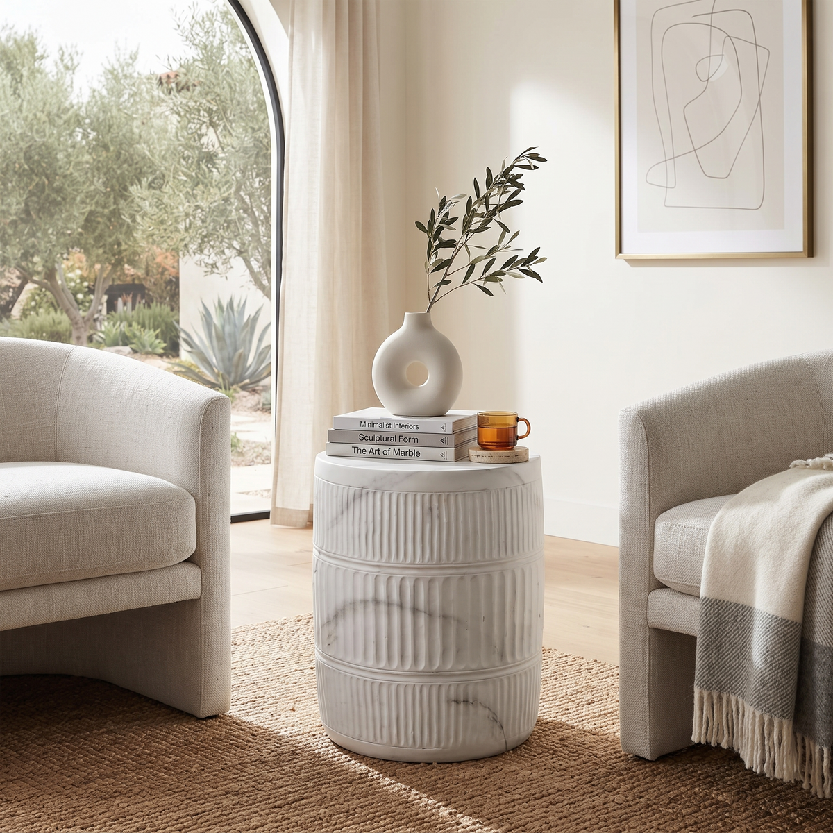 Perta Round Fiberstone End/Side Table Minimal Design