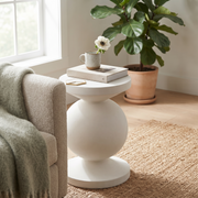 Pillar End/Side Table in Fiberstone Hourglass Design for Indoor and Outdoor