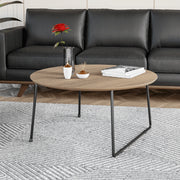 Pemborke Round Coffee Table with Oak Wood Tabletop in Iron - Elax Furniture