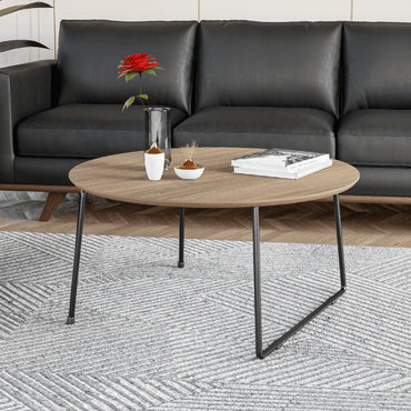 Pemborke Round Coffee Table with Oak Wood Tabletop in Iron - Elax Furniture