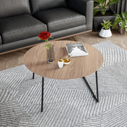 Pemborke Round Coffee Table with Oak Wood Tabletop in Iron - Elax Furniture