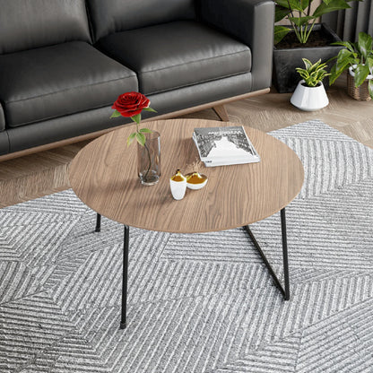 Pemborke Round Coffee Table with Oak Wood Tabletop in Iron - Elax Furniture