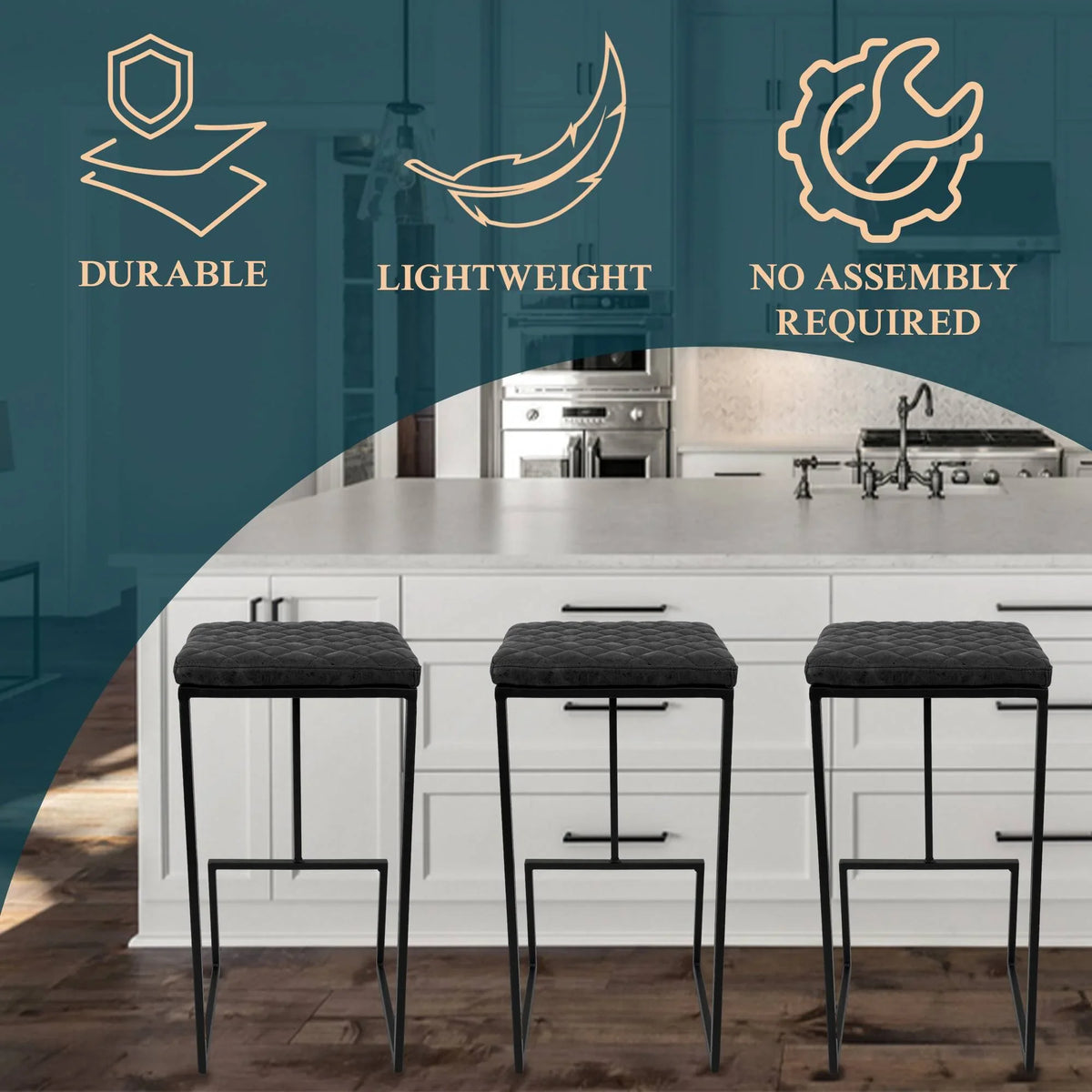 Quincy Quilted Stitched Leather Bar Stools With Metal Frame - Elax Furniture