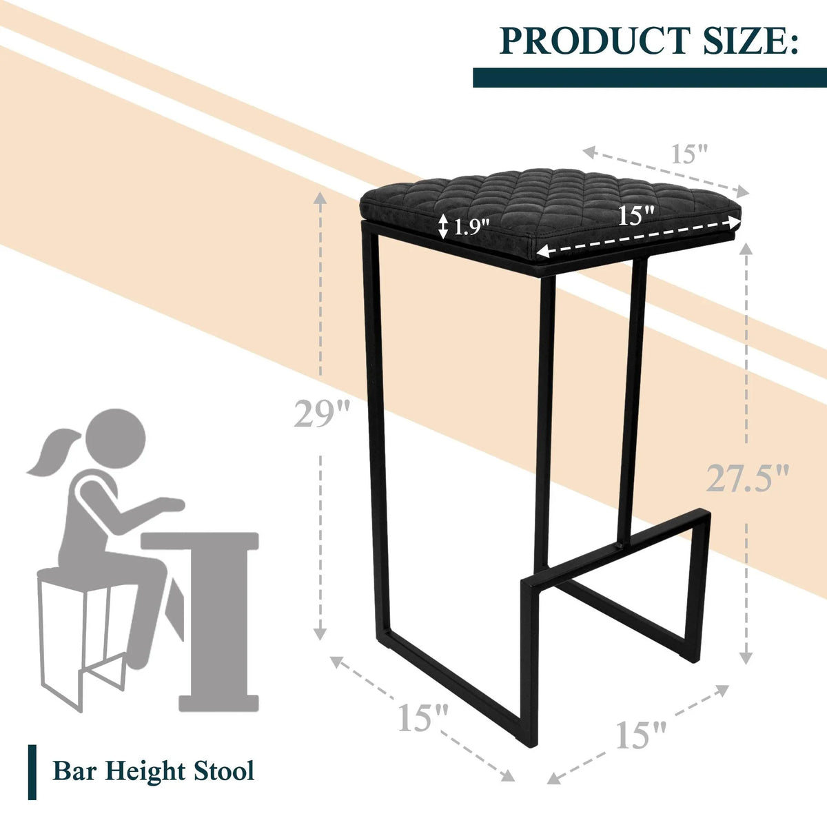 Quincy Quilted Stitched Leather Bar Stools With Metal Frame - Elax Furniture