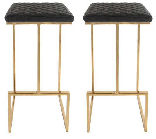 Quincy Quilted Stitched Leather Bar Stools With Gold Metal Frame Set of 2 - Elax Furniture