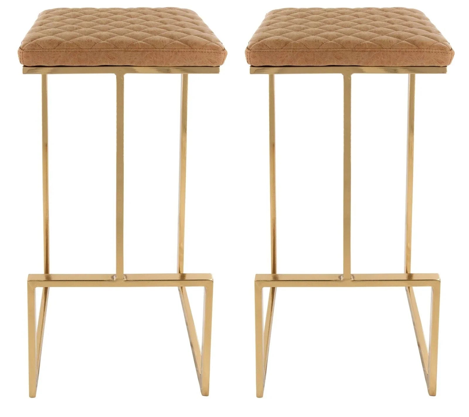 Quincy Quilted Stitched Leather Bar Stools With Gold Metal Frame Set of 2 - Elax Furniture