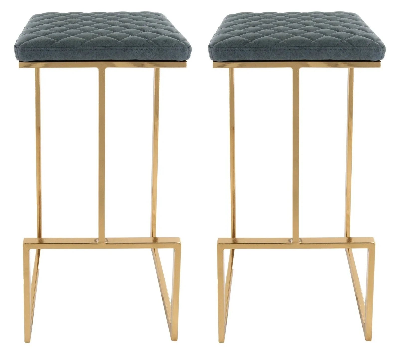 Quincy Quilted Stitched Leather Bar Stools With Gold Metal Frame Set of 2 - Elax Furniture