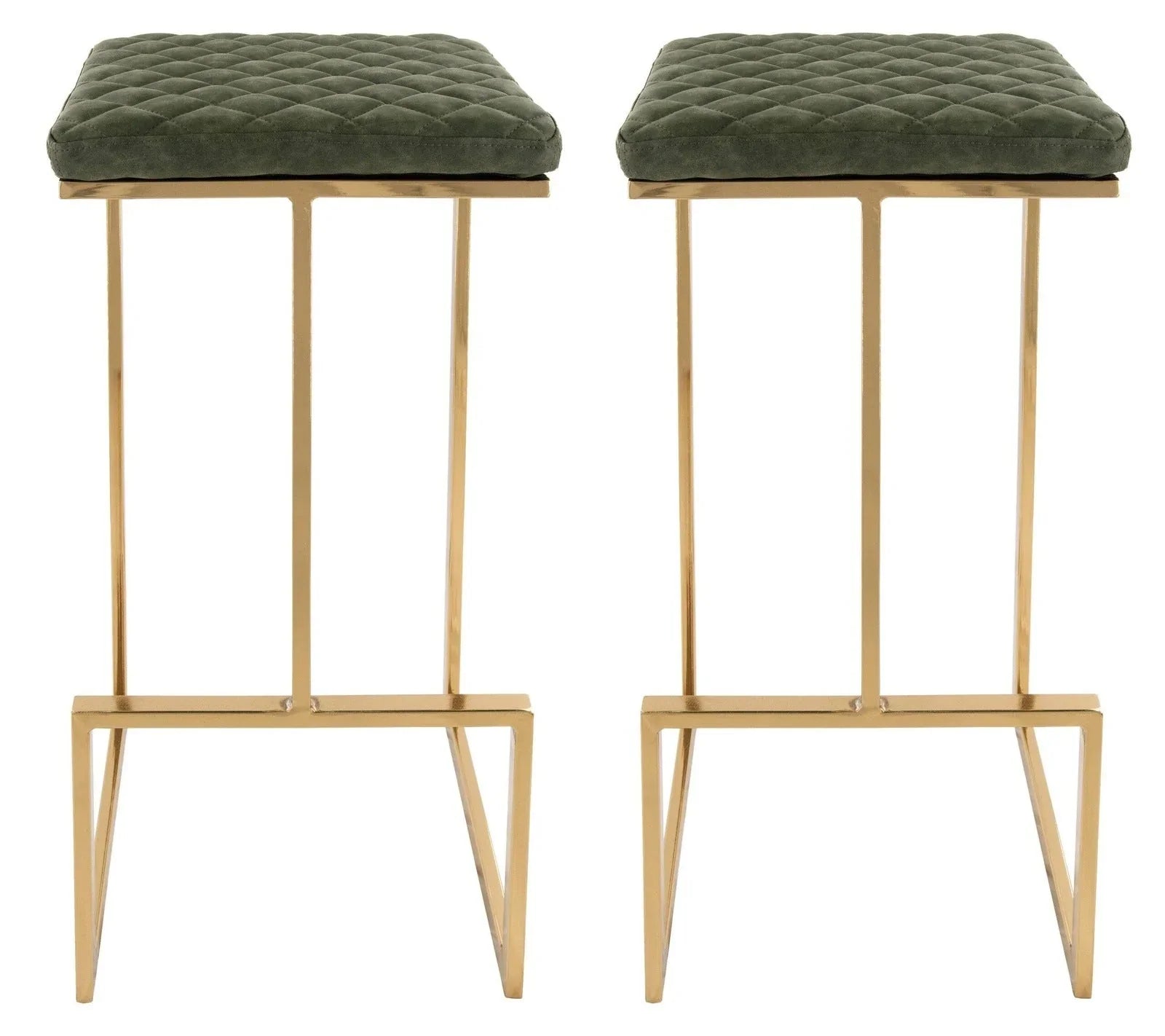 Quincy Quilted Stitched Leather Bar Stools With Gold Metal Frame Set of 2 - Elax Furniture