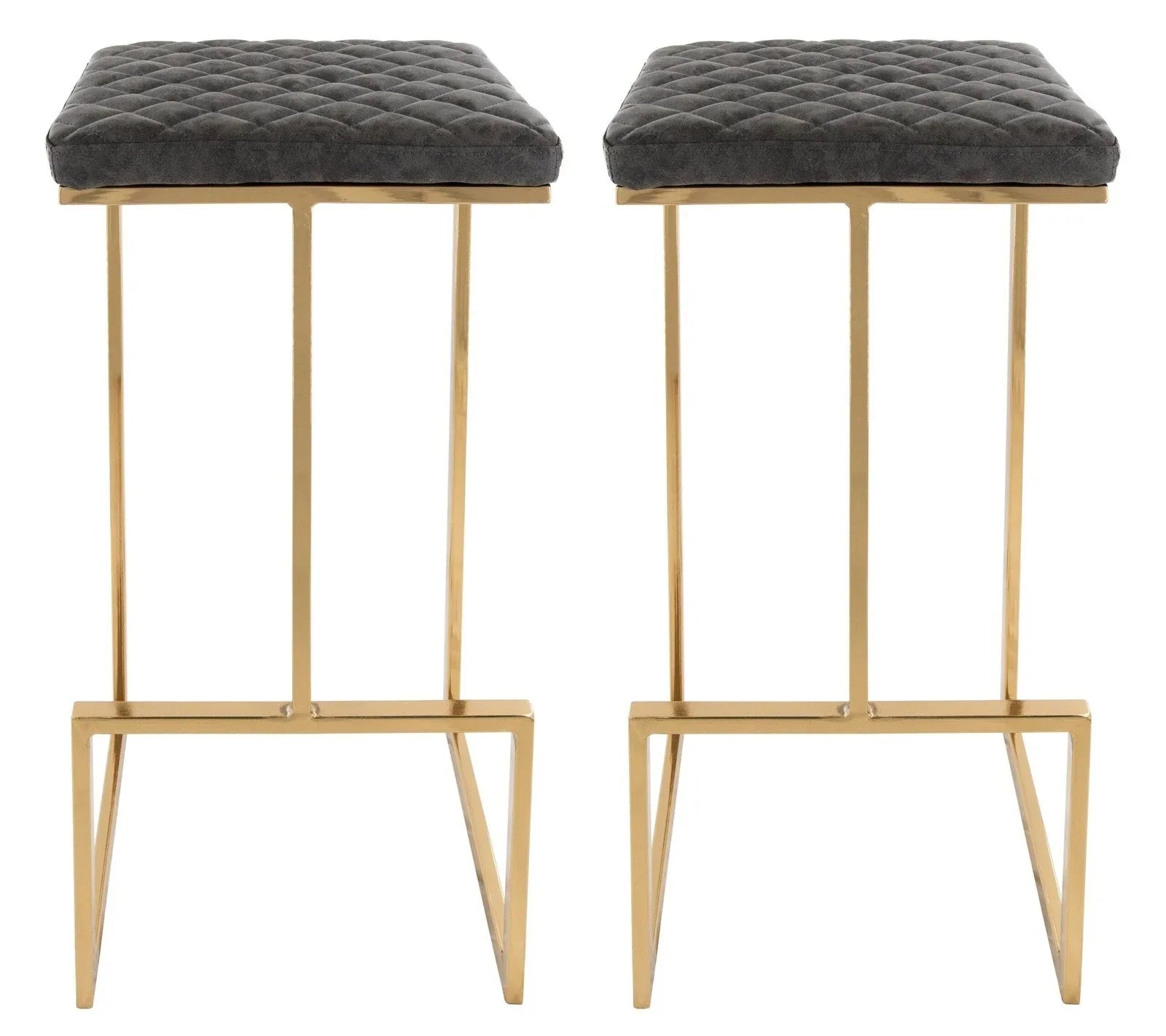 Quincy Quilted Stitched Leather Bar Stools With Gold Metal Frame Set of 2 - Elax Furniture