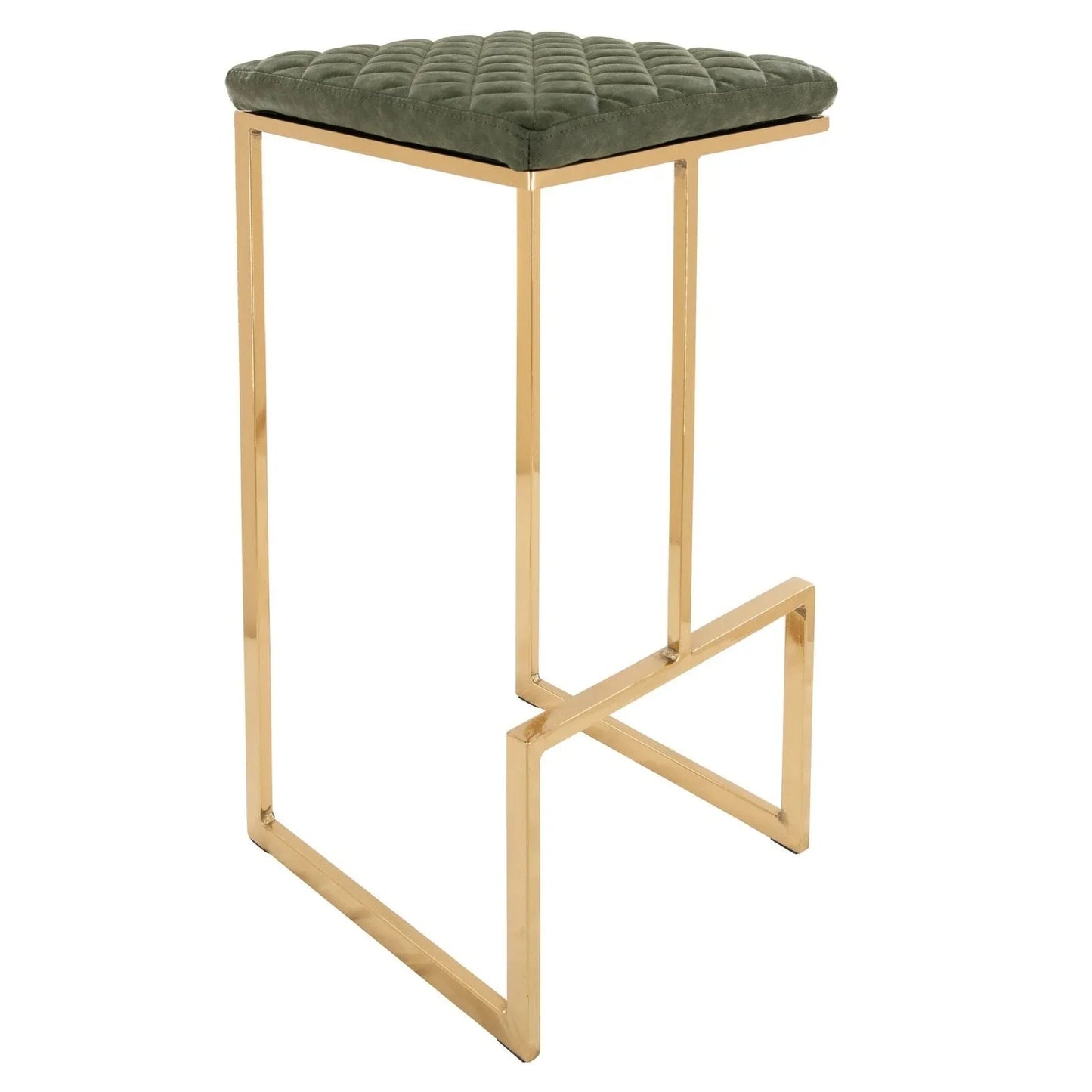 Quincy Quilted Stitched Leather Bar Stools With Gold Metal Frame - Elax Furniture