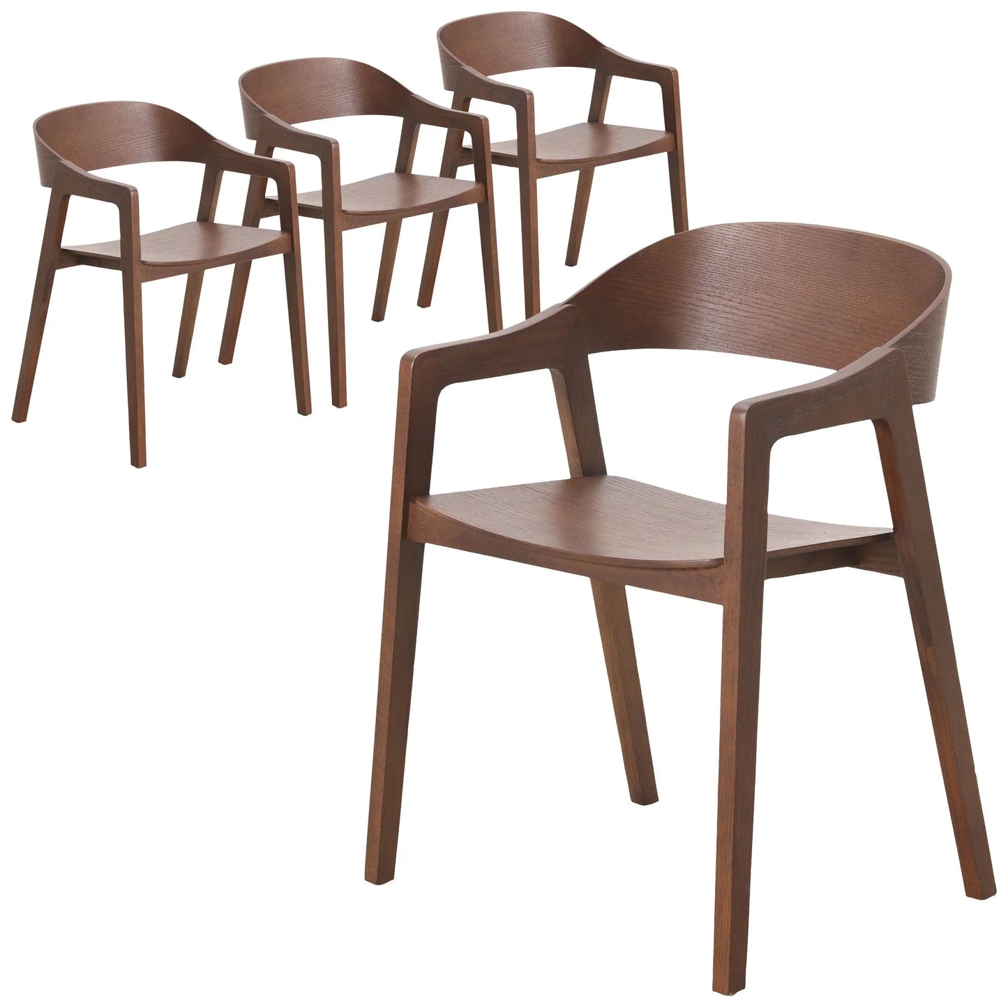 Rivo Dining Chairs in Sturdy Oak Wood with Open Back Design and Armrests Set of 4 - Elax Furniture