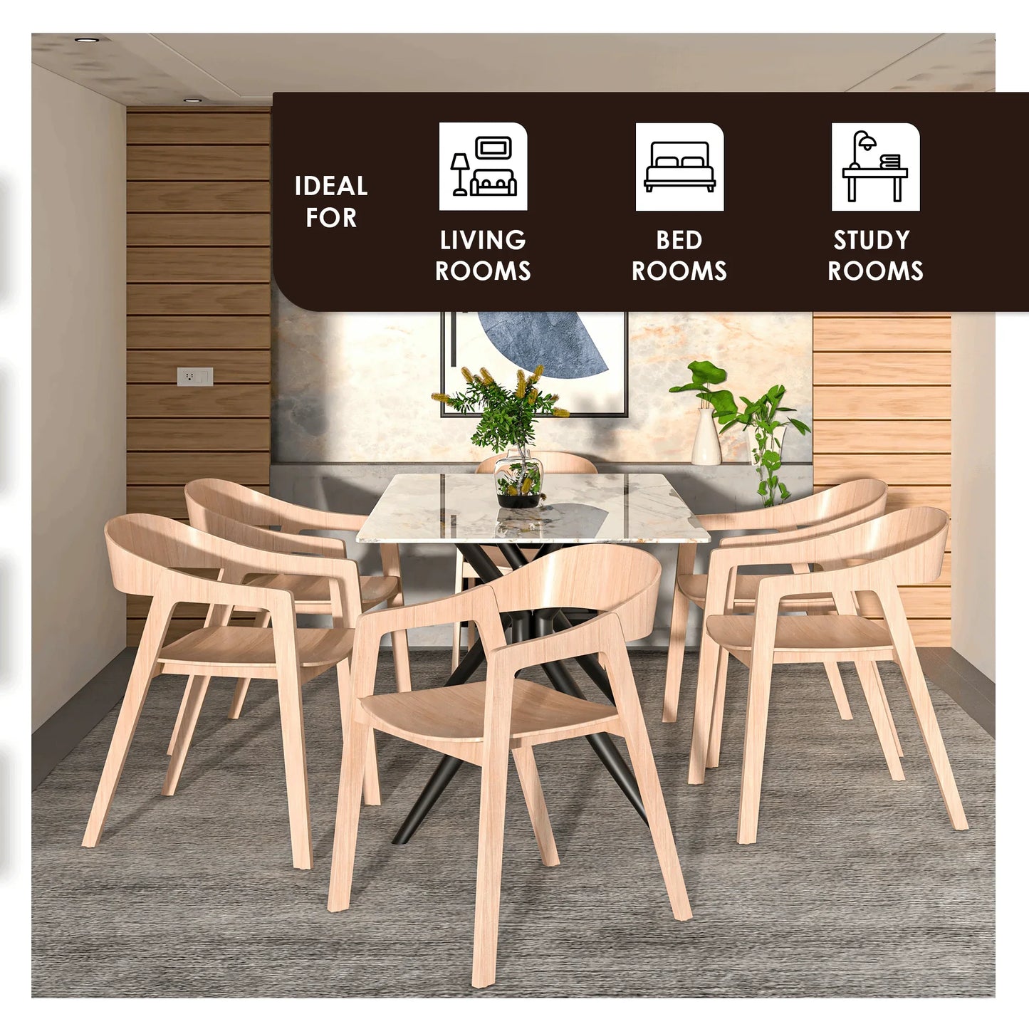 Rivo Dining Chairs in Sturdy Oak Wood with Open Back Design and Armrests Set of 2 - Elax Furniture