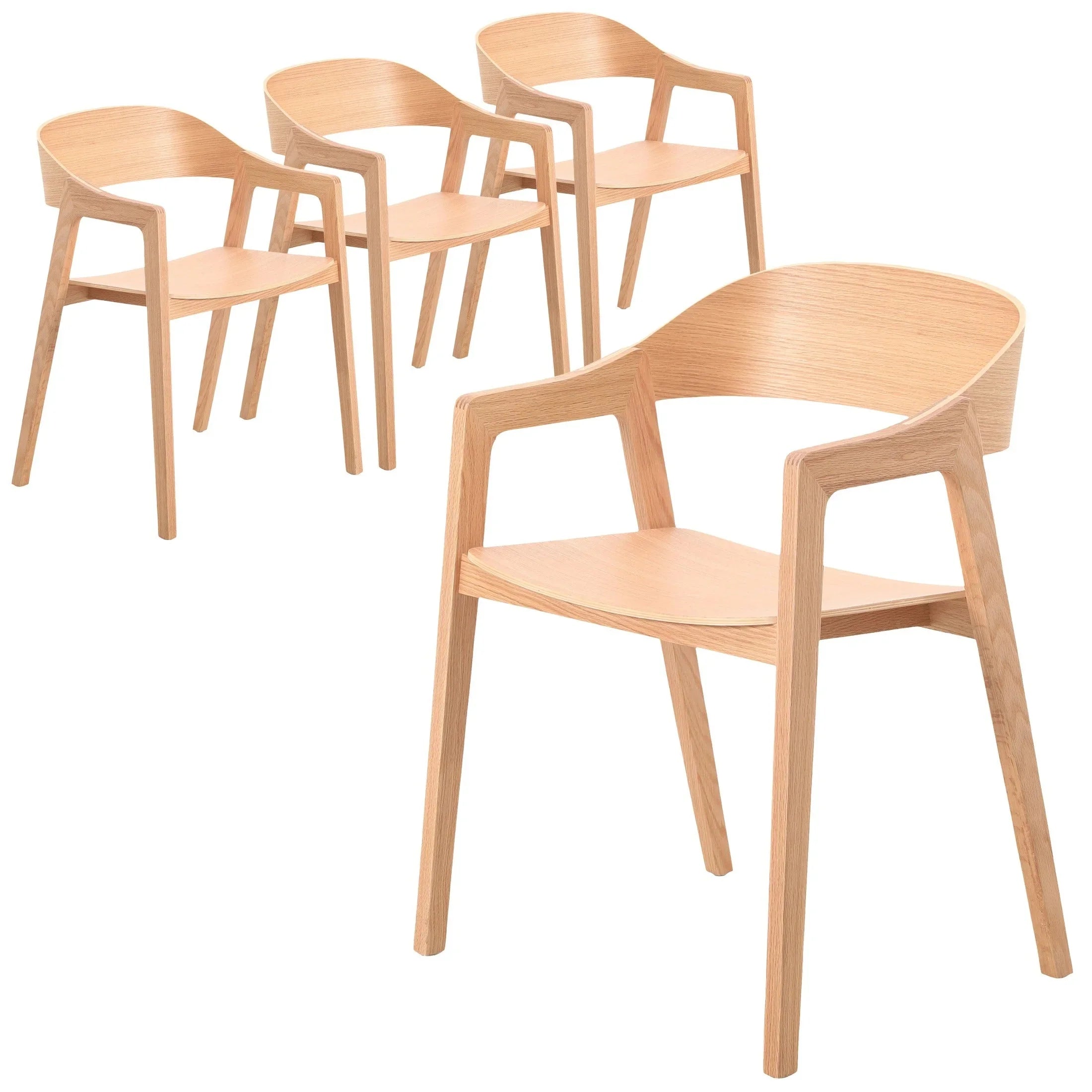 Rivo Dining Chairs in Sturdy Oak Wood with Open Back Design and Armrests Set of 4 - Elax Furniture