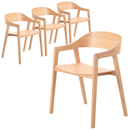 Rivo Dining Chairs in Sturdy Oak Wood with Open Back Design and Armrests Set of 4 - Elax Furniture