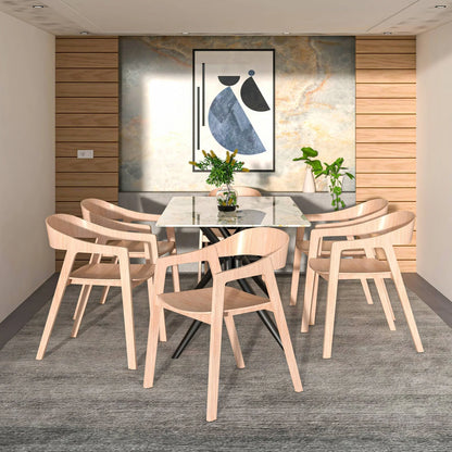 Rivo Dining Chairs in Sturdy Oak Wood with Open Back Design and Armrests Set of 4 - Elax Furniture