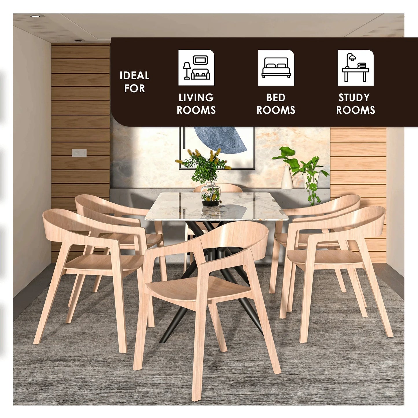 Rivo Dining Chairs in Sturdy Oak Wood with Open Back Design and Armrests Set of 4 - Elax Furniture