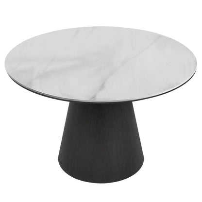 Riven 47" Round Dining Table with Sintered Stone Top and Ash Wood Veneer Base - Elax Furniture