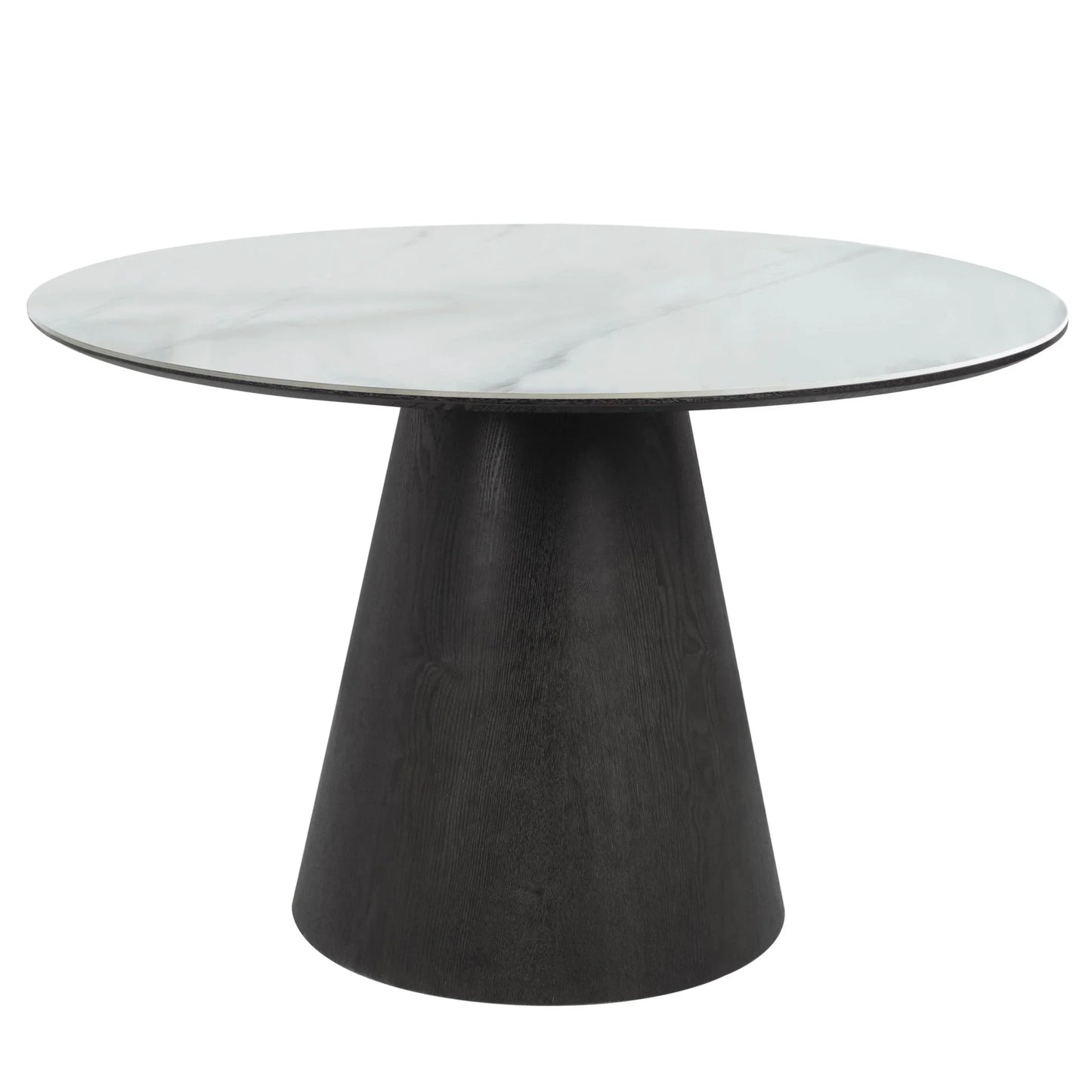 Riven 47" Round Dining Table with Sintered Stone Top and Ash Wood Veneer Base - Elax Furniture