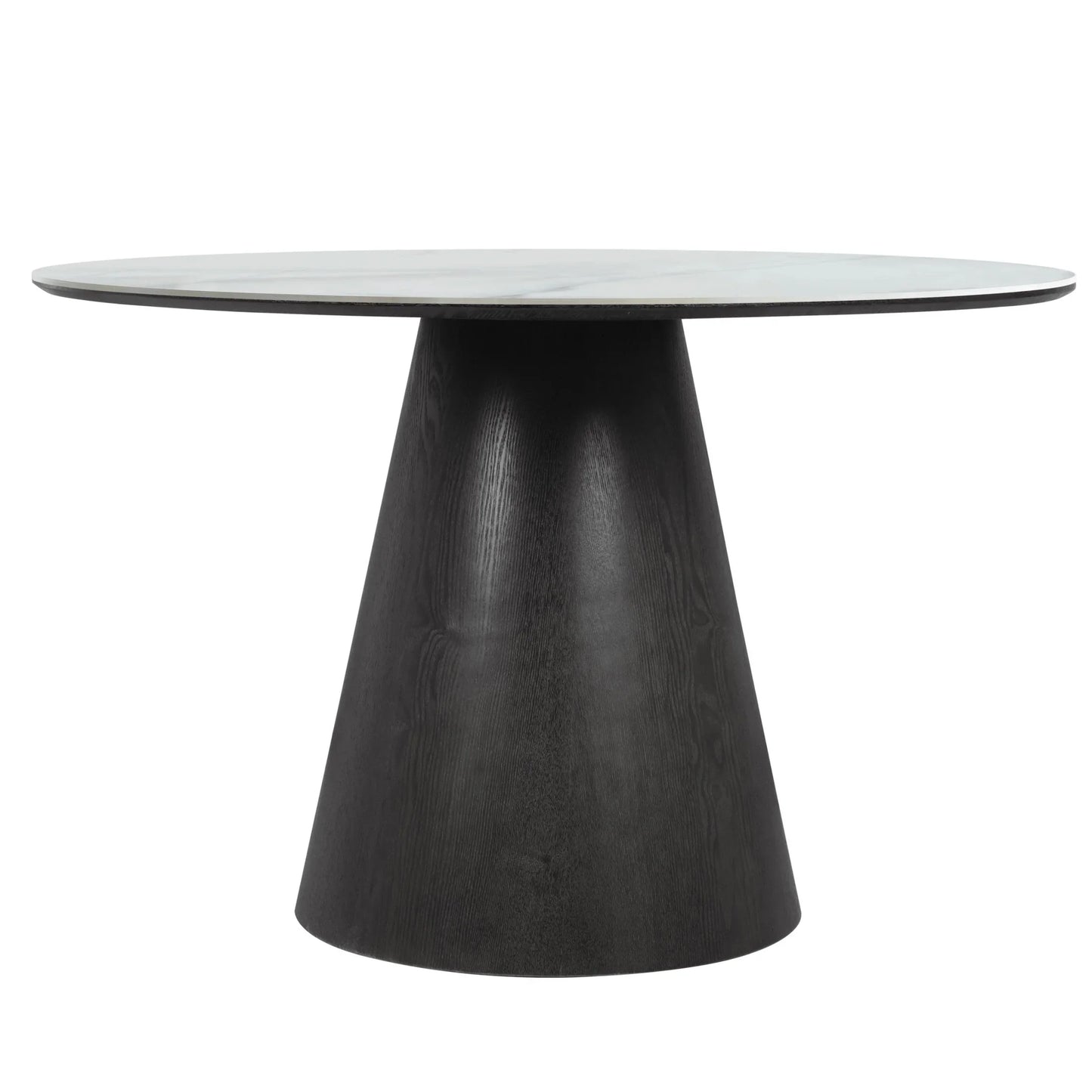 Riven 47" Round Dining Table with Sintered Stone Top and Ash Wood Veneer Base - Elax Furniture