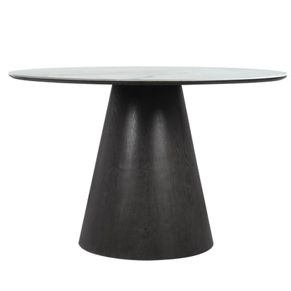 Riven 47" Round Dining Table with Sintered Stone Top and Ash Wood Veneer Base - Elax Furniture