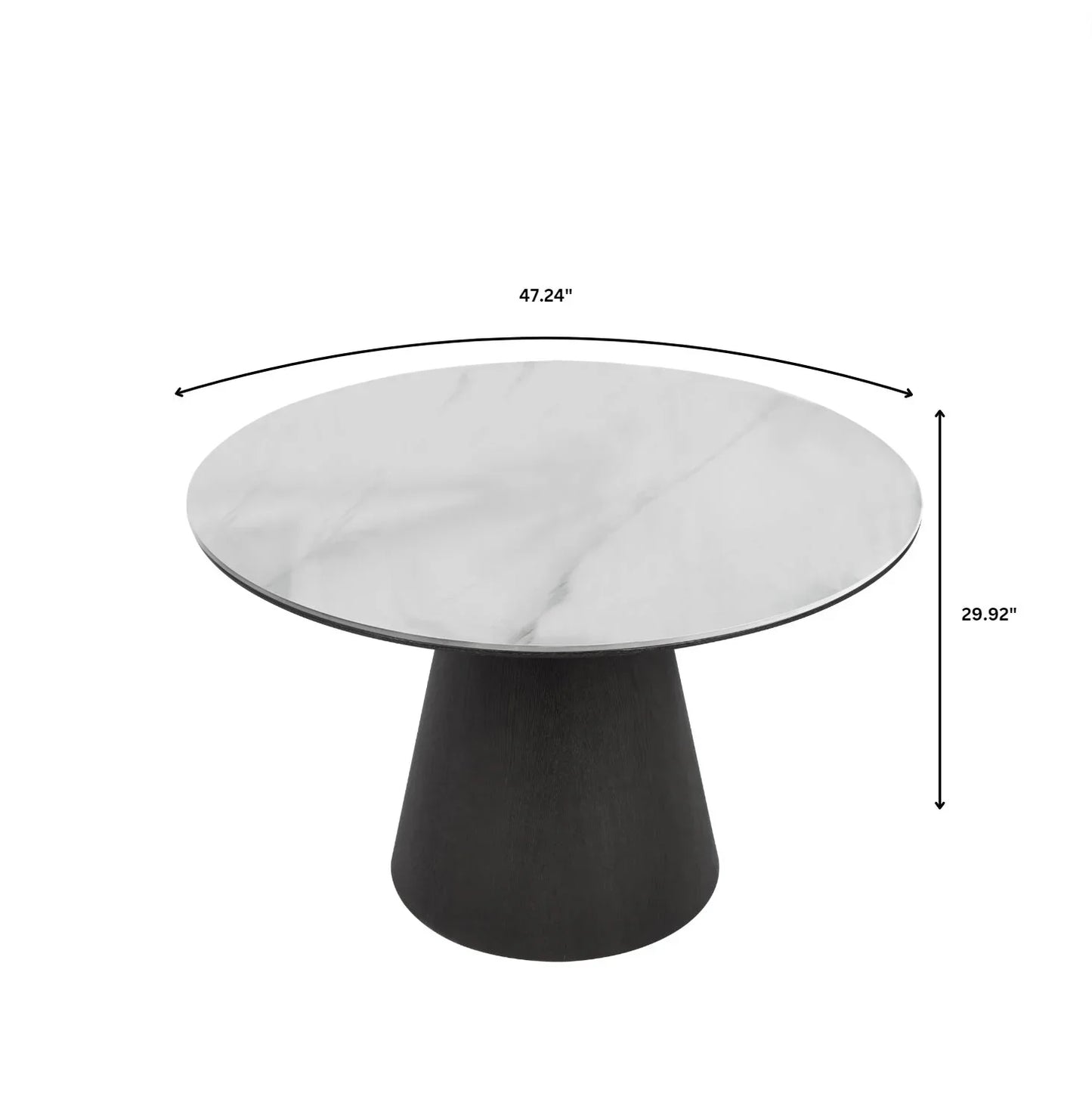 Riven 47" Round Dining Table with Sintered Stone Top and Ash Wood Veneer Base - Elax Furniture