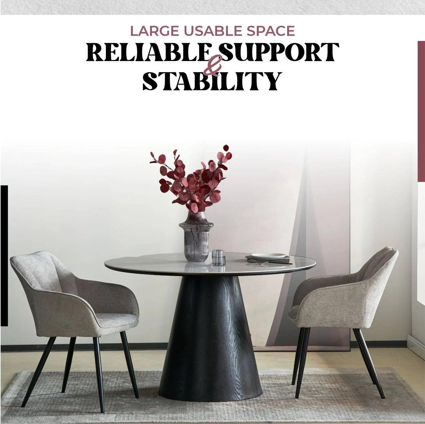 Riven 47" Round Dining Table with Sintered Stone Top and Ash Wood Veneer Base - Elax Furniture