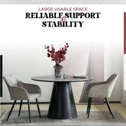 Riven 47" Round Dining Table with Sintered Stone Top and Ash Wood Veneer Base - Elax Furniture