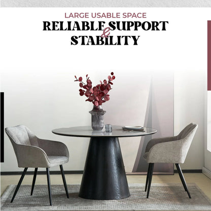 Riven 47" Round Dining Table with Sintered Stone Top and Ash Wood Veneer Base - Elax Furniture