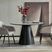 Riven 47" Round Dining Table with Sintered Stone Top and Ash Wood Veneer Base - Elax Furniture