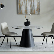 Riven 47" Round Dining Table with Sintered Stone Top and Ash Wood Veneer Base - Elax Furniture