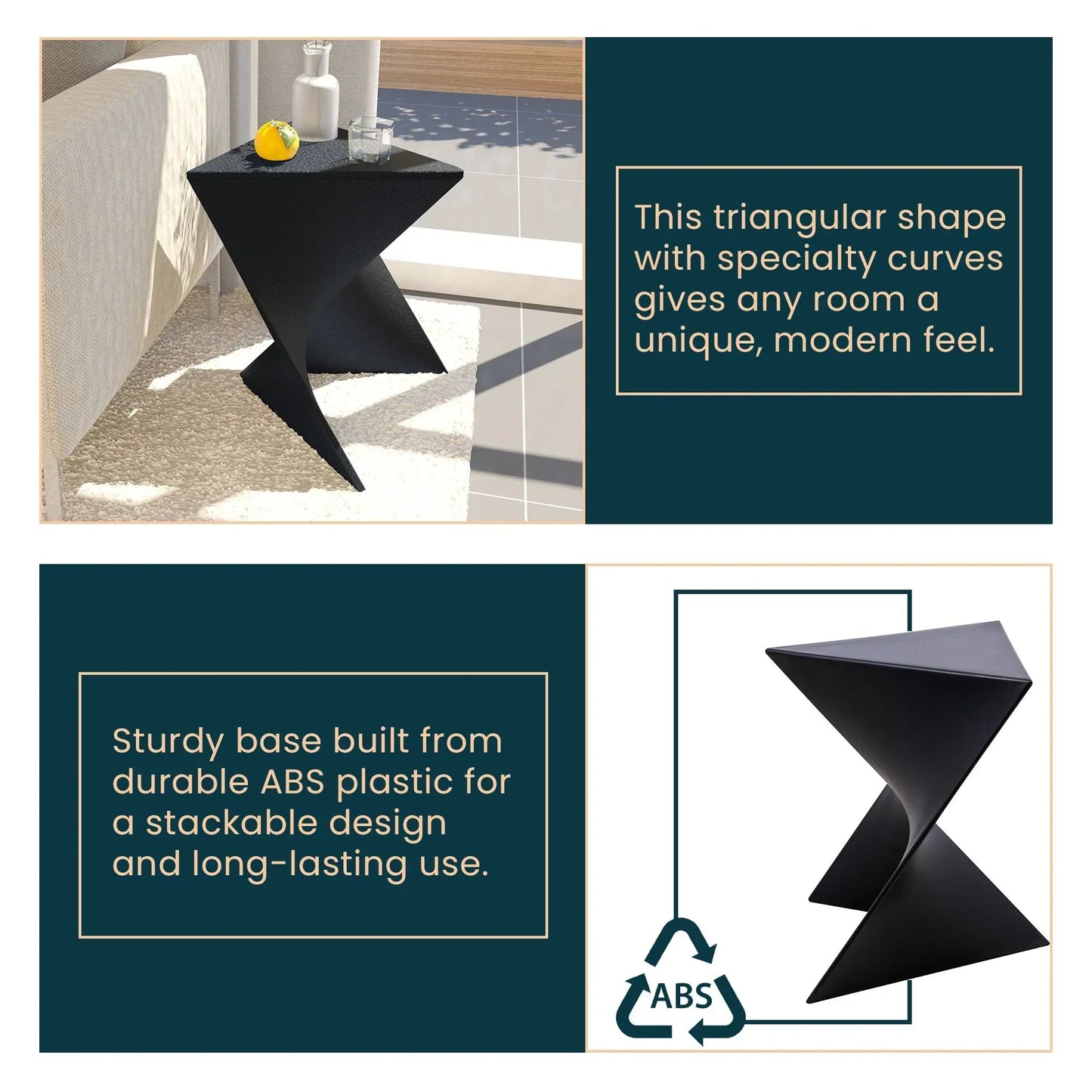 Randolph Triangular Accent Side Table in ABS/PC Plastic - Elax Furniture