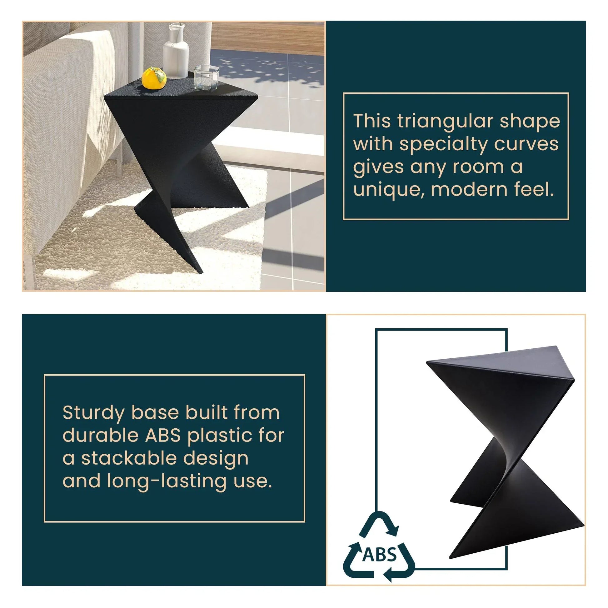 Randolph Triangular Accent Side Table in ABS/PC Plastic - Elax Furniture