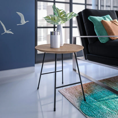 Rossmore Round Side Table with MDF Wood Tabletop in Black Steel - Elax Furniture