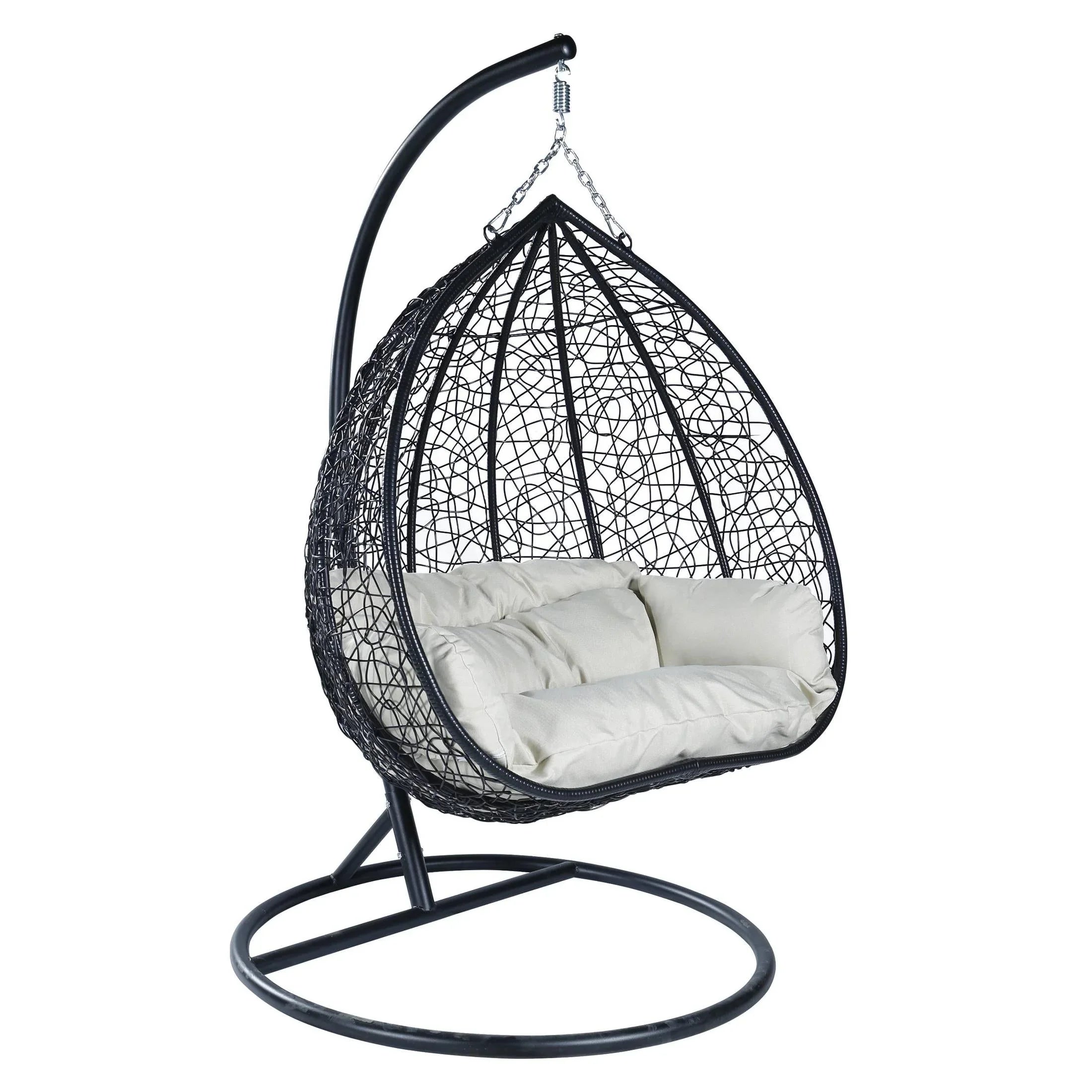 Recluse Two-Person Seater Hanging Swing Chair with Teardrop Design in Black Frame - Elax Furniture